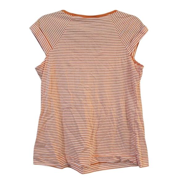 Rafaella Womens Tee Size L Orange White Striped Cuffed Raglan Sleeve Pleated Top - Picture 7 of 8